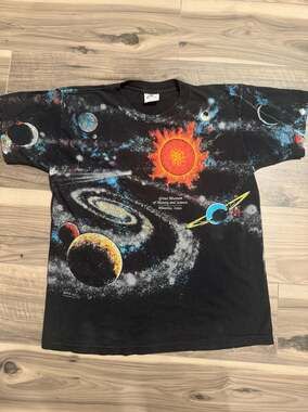 Vintage 1992 Harlequin Art T-Shirt Museum Space Galaxy All Over Print Peter Kull